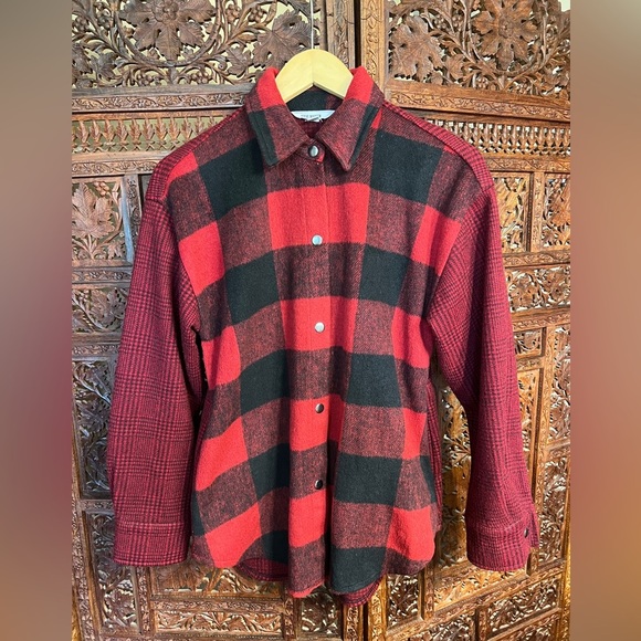 Steve Madden Sophia buffalo plaid red and black button up flannel - Picture 1 of 11